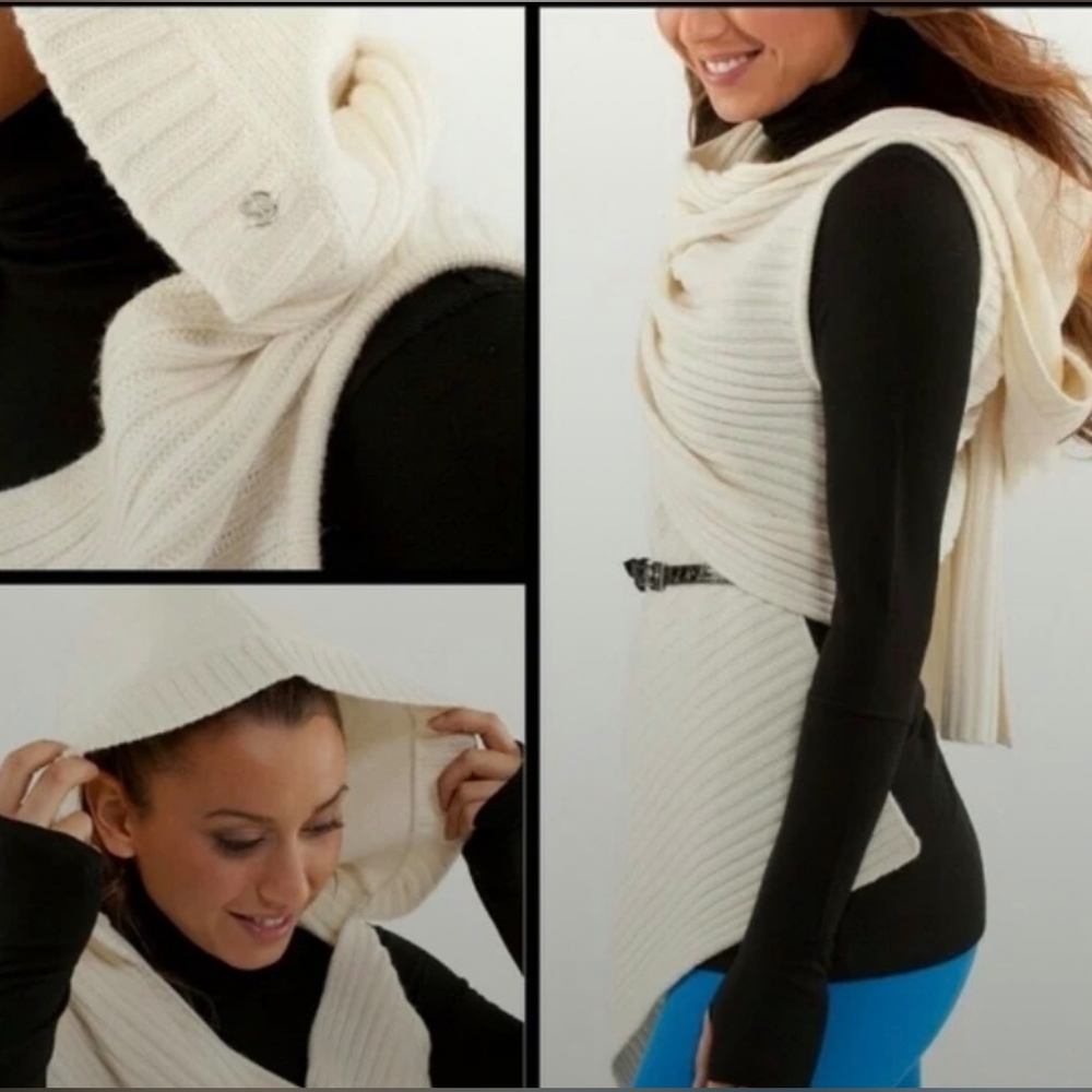 Lululemon Apres Sickie Scarf Shawl Polar Cream Wool Ivory RARE One Size Wrap.